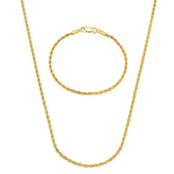 2.4mm 14k Yellow Gold Plated Twisted Rope Chain Necklace + Bracelet Set (SKU: GFC101S)