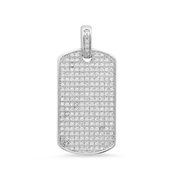 Iced Out Rhodium Plated 15.1mm x 27.1mm Dog Tag Micropave CZ Pendant + Jewelry Polishing Cloth (SKU: RL-PDCZ1003)