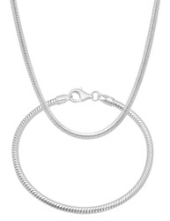 3mm Solid .925 Sterling Silver Round Snake Chain Necklace + Bracelet Set (SKU: SS-RHB80S)