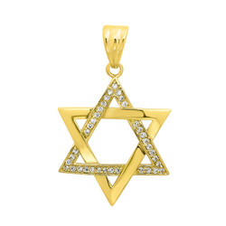 Large 40mm 14k Gold Plated Jewish Star Of David Cubic Zirconia Pendant + Jewelry Polishing Cloth (SKU: GL-CZP138)