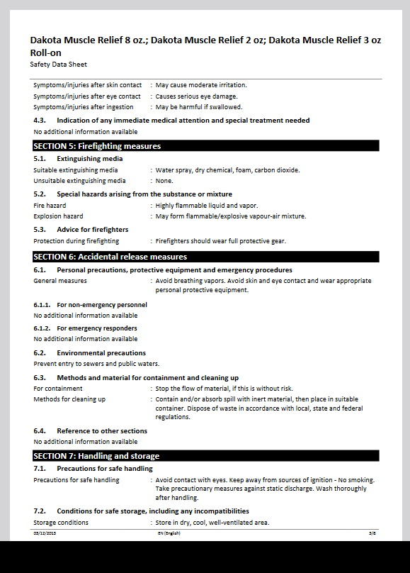 LaShe Naturals - Dakota Muscle Relief Safety Data Sheets - LaShe ...