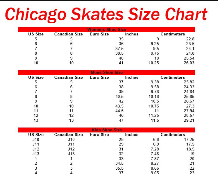 Chicago Roller Skates Size Chart 