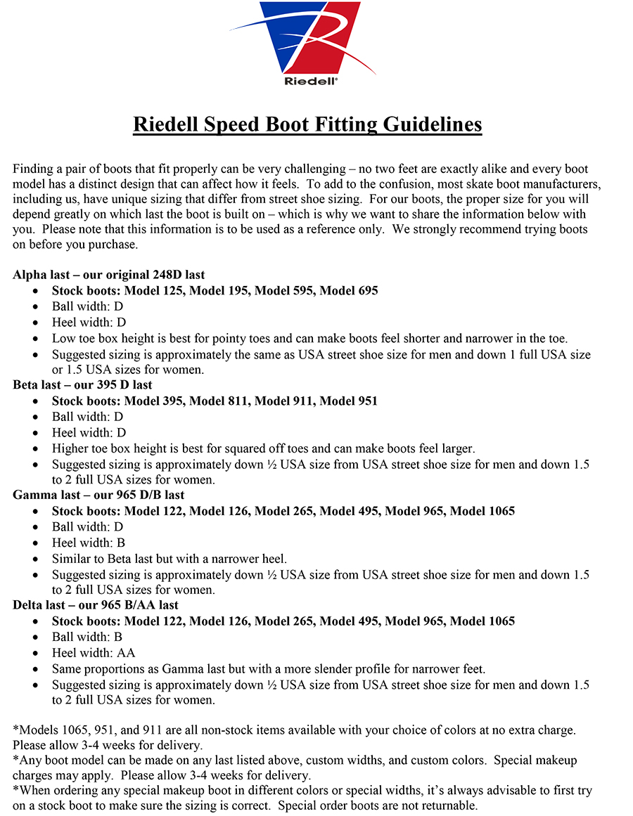 Riedell Sizing Guide | Low Top Roller Skate Sizing