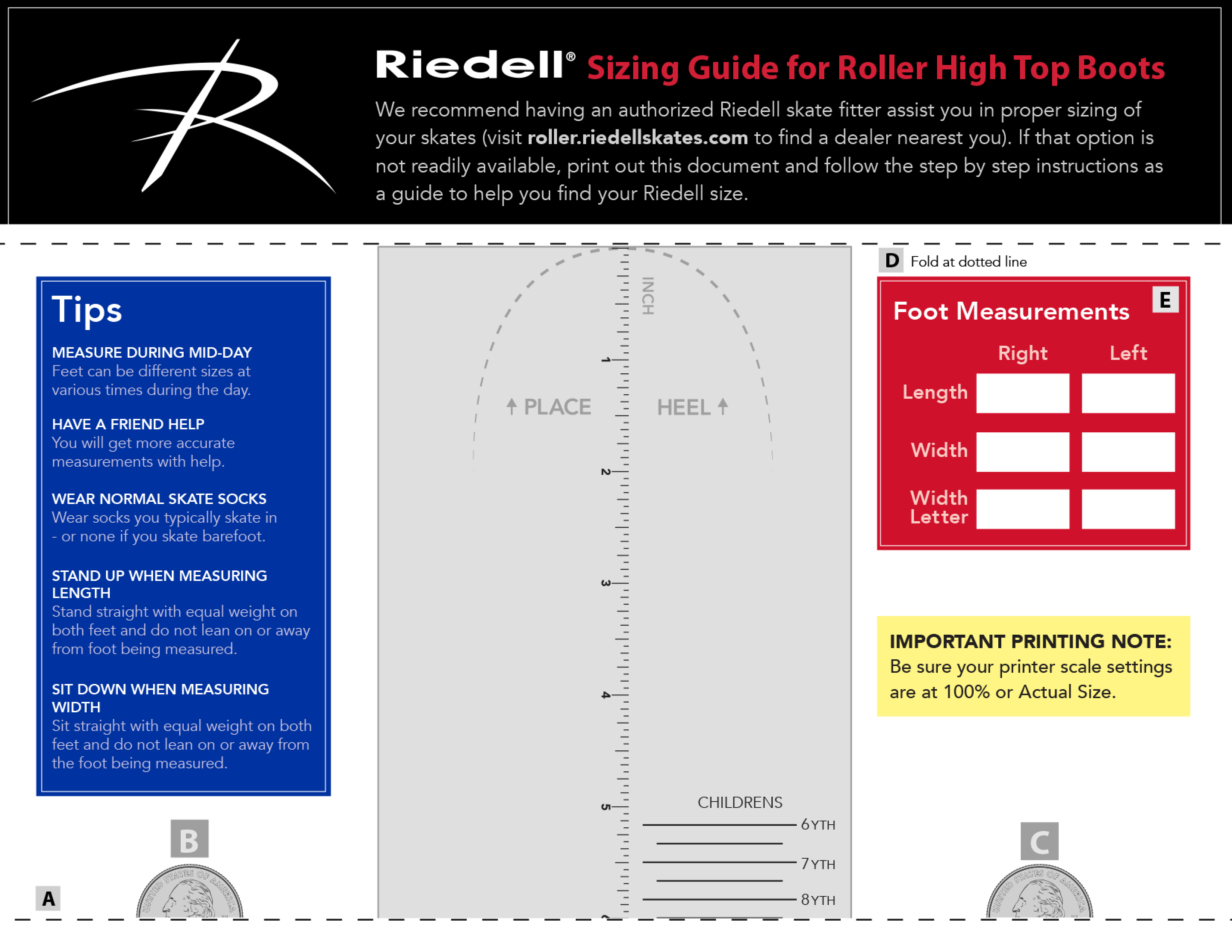 Riedell High Top Skates Sizing Chart