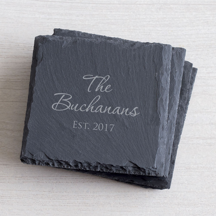 Personalized wedding slate coaster set