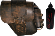 96-UP Harley-Davidson Dyna Wide Glide FXR Left Side Solo Saddle Bag Rustic Brown with Single Strap and Spare Fuel Bottle