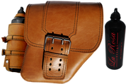 04-UP Harley-Davidson Dyna Wide Glide FXR Right Side Solo Saddle Bag Tan with Wide Strap and Spare Fuel Bottle