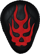La Rosa Harley-Davidson Chopper Bobber 13" Bad Ass Black Leather Solo Seat Flame Skull Inlay - Red