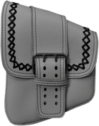 La Rosa Harley-Davidson All Softail Models Left Side Solo Saddle Bag   Swingarm Bag White Leather Front Wide Strap - with Black Thread and Crosslace