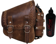 La Rosa Harley-Davidson All Softail Models Right Side Solo Saddle Bag   Swingarm Bag Rustic Brown Cross Laced with Fuel Bottle Holder