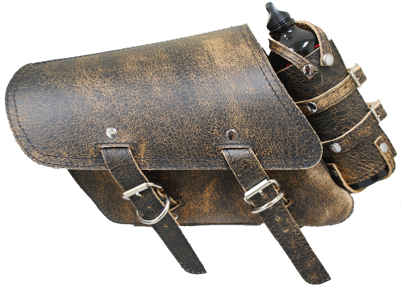 IGUANA CUSTOM Handmade in Spain in Genuine Leather Leather Swingarm Saddlebag with Quick Fasteners and a Hook for the Padlock Specifically for the left side of the Harley Davidson Sportster 