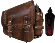 All Softail Models Right Side Solo Saddle Bag Rustic Brown Cross Laced with Fuel Bottle Holder