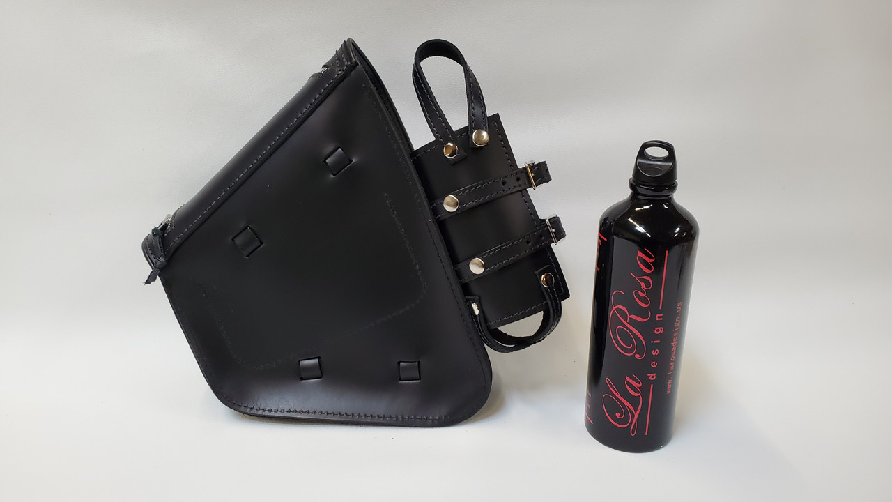 La Rosa Harley-Davidson All Softail Models Left Side Solo Saddle Bag  Swingarm Bag Black Leather with Zipper and Fuel Bottle Holder