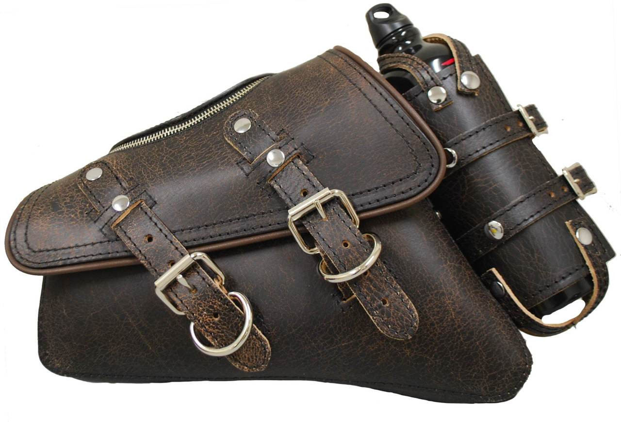 04 UP Harley Davidson Sportster Nightster 1200 Forty Eight 72 XL Left Side Solo Saddle Bag Swingarm Bag Rustic Brown with Zipper and Fuel Bottle