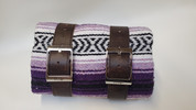 Mexican Serape Roll-up Blanket with Rustic Brown Leather Belts- Purple Serape