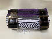 Mexican Serape Roll-up Blanket with Special La Rosa Black Leather Belts  - Purple Serape