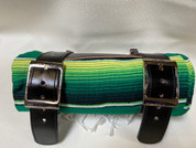 Mexican Serape Roll-up Blanket with Special La Rosa  Black Leather Belts- Bright Green Serape