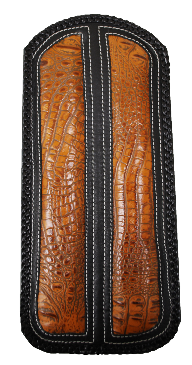 Universal Rear Fender Bib - Black with Brown Alligator Inlay Universal Rear Fender Bib - Black with Brown Alligator Inlay