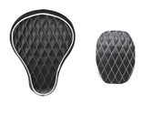 La Rosa Harley Chopper Bobber  /Sportster Seat + Passenger Pad Combo for 2004 and UP Harley Sportster - Black w/White Accents