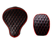 La Rosa Harley Chopper Bobber  /Sportster Solo Seat + Passenger Pad Combo for 2004 and UP Harley Sportster - Black w/Red Accents