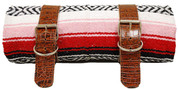 Mexican Serape Roll-up Blanket with Brown Alligator Leather Belts- Red Serape
