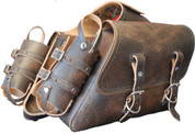 Universal Throw Over Saddle Bag Set Rustic Brown Plain with Fuel Bottle Holders