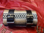 Mexican Serape Roll-up Blanket Black Leather Belts- Brown Serape
