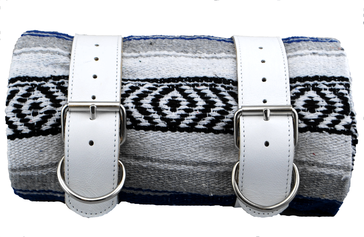 Green White MOTORCYCLE Mexican Serape Rollup Blanket with Black