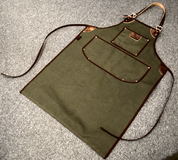Bike Builder/Mechanic/Barber/Barista Canvas and Leather Apron-Green Army Canvas