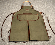 Bike Builder/Mechanic/Barber/Barista Canvas and Leather Apron-Green Army Canvas Split Legs