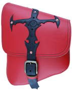 La Rosa Harley-Davidson Softail Rigid Frame Left Side Solo Saddle Bag  Swingarm Bag  Red with Black Sword Design Single Strap