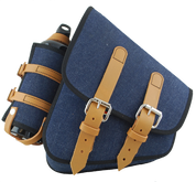 H-D All Softail and Rigid Frames Left Side Saddle Bag Swingarm Bag with Fuel Bottle Holder - Blue Denim