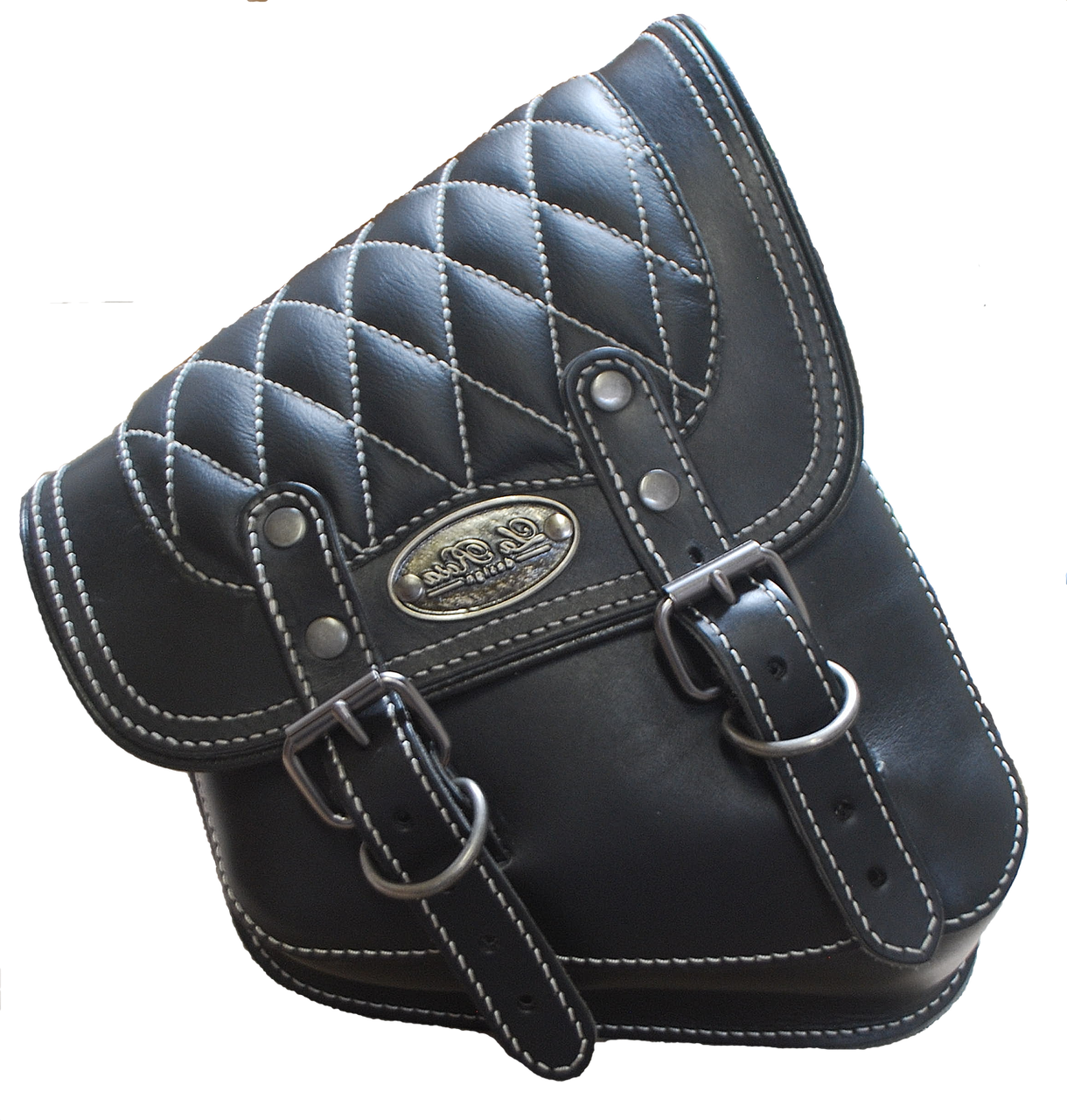 La Rosa Harley Davidson All Softail Models Right Side Solo Saddle Bag Swingarm Bag Black W White Thread Diamond Tuk