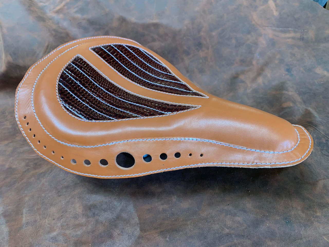 New!!Harley Chopper Bobber Solo Seat Tan with Brown Alligator - La