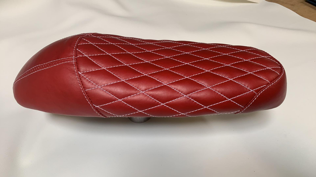 La Rosa Design Red Leather Diamond Tuk with White Stitching Seat