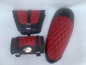  A Set !LaRosa Design  Black and Red  Leather with Black Diamond Stitching  Left Side Bag , Seat and Tool bag .Fits all S2, R/RX Super 73 models