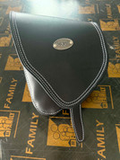 La Rosa Design Black Leather Full Front Cover Left Side Softail Swing Arm Bag