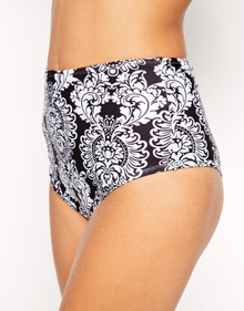 ASOS BAROQUE PRINT BLACK WHITE HIGH WAISTED BIKINI PANT SIZE 6 RRP £16