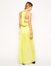 ASOS YELLOW PLEAT BACK DROPPED HEM CHIFFON BEACH DRESS SIZE 12 NEW RRP £26