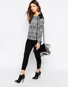 JDY JACQUELINE DE YONG KNOXVILLE CONTRAST BLACK WHITE MONO TOP SIZE 10 NEW