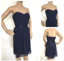 COAST NAVY BLUE STRAPLESS BANDEAU SILK GOWN EVENING DRESS SIZE 18 NEW