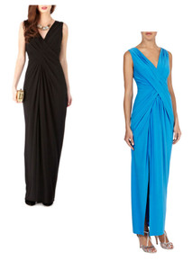 COAST MONA BLACK BLUE SLINKY JERSEY MAXI DRESS FRONT SPLIT SIZE 6 10 12 14 16