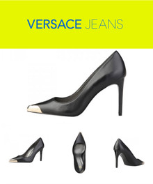 GENUINE VERSACE TEXAS GLAM BLACK LEATHER COURT SHOES PUMPS UK SIZE 4 5 6 BNIB