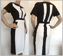 DEBENHAMS BLACK & WHITE MONO COLOUR BLOCK PENCIL DRESS SIZE 8 10 12 14 16 18 20