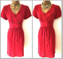 M&Co CRIMSON RED TEA DRESS 40s VINTAGE STYLE PLEATED TIE BACK 10 12 14 18 20