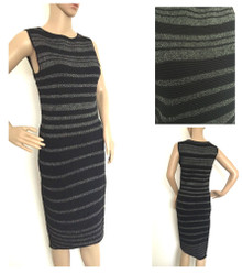 COAST BLACK & SILVER RIB KNIT MIDI BODYCON PARTY EVENING DRESS SIZE 10 NEW