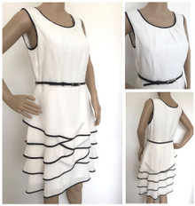 COAST IVORY WHITE & BLACK RUFFLE COCKTAIL RACES DRESS SIZE 12 NEW