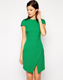 ASOS GREEN ASYMMETRIC DRESS IN BONDED CREPE SIZE 12 NEW RRP £40