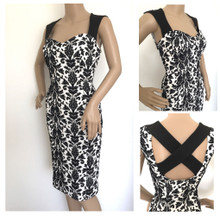 DEFINITIONS BLACK WHITE FLOCK BODYCON WIGGLE DRESS NEW SIZE 10 12 14 16 20