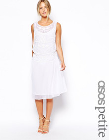 ASOS PETITE EXCLUSIVE EMBELLISHED WHITE MIDI SMOCK ERESS SIZE 12 NEW RRP £90